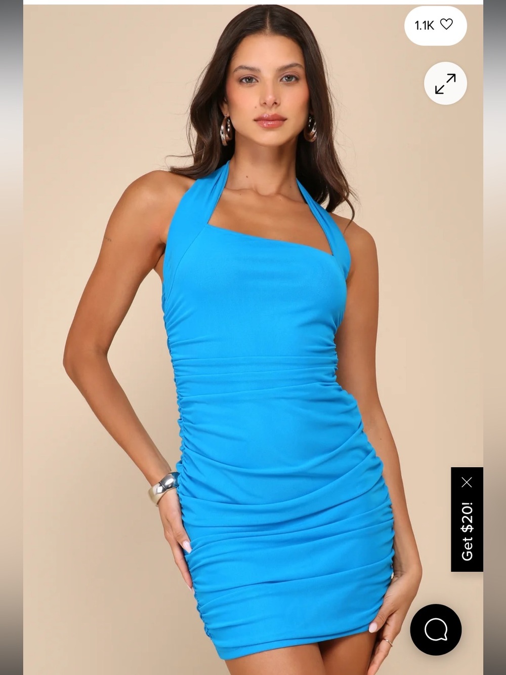 NWT Lulus Turquoise Aqua ruched mesh mini halter tube dress y2k S fully lined